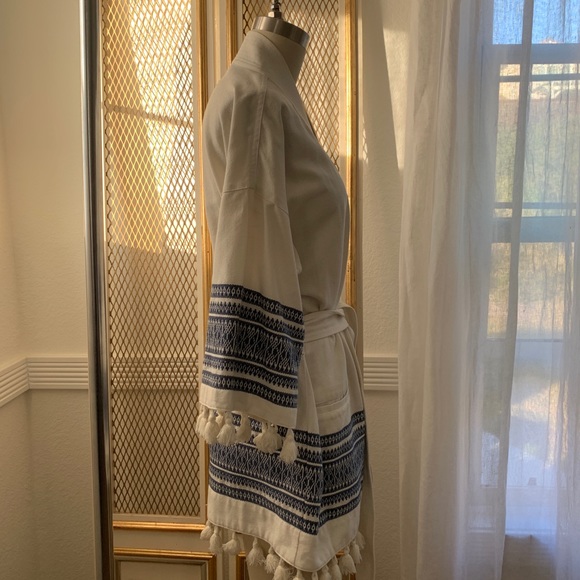 Womens Madewell Kimono Tassel Jacket White Waist Tie F1225 - Picture 6 of 9